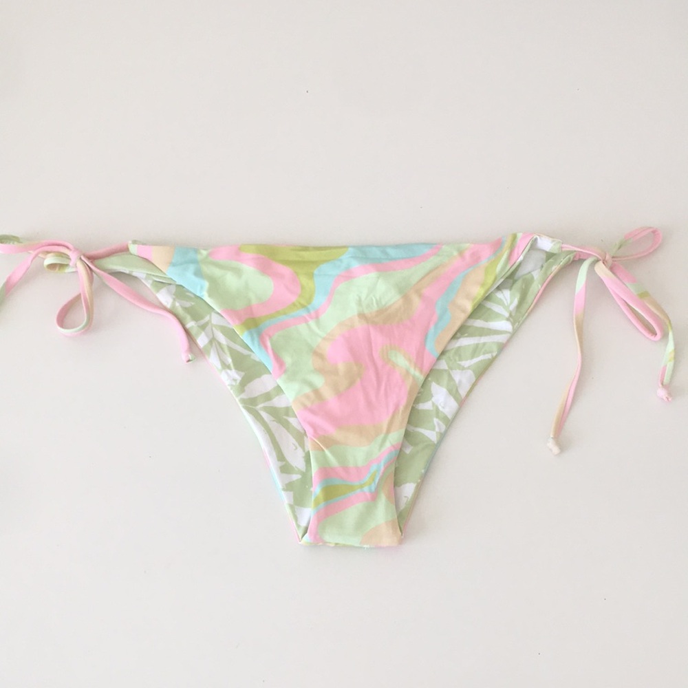 ROXY Bikini Bottom Side Ties Pink Green Large Roxy Swim Beach